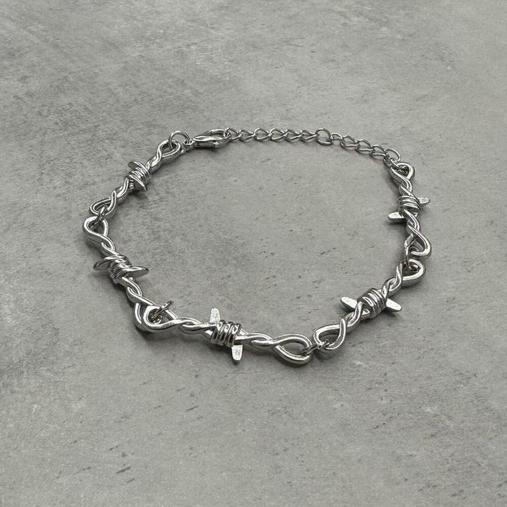 Barbed Wire Stainless Steel Silver Y2k 2000s Grunge Style Bracelet
